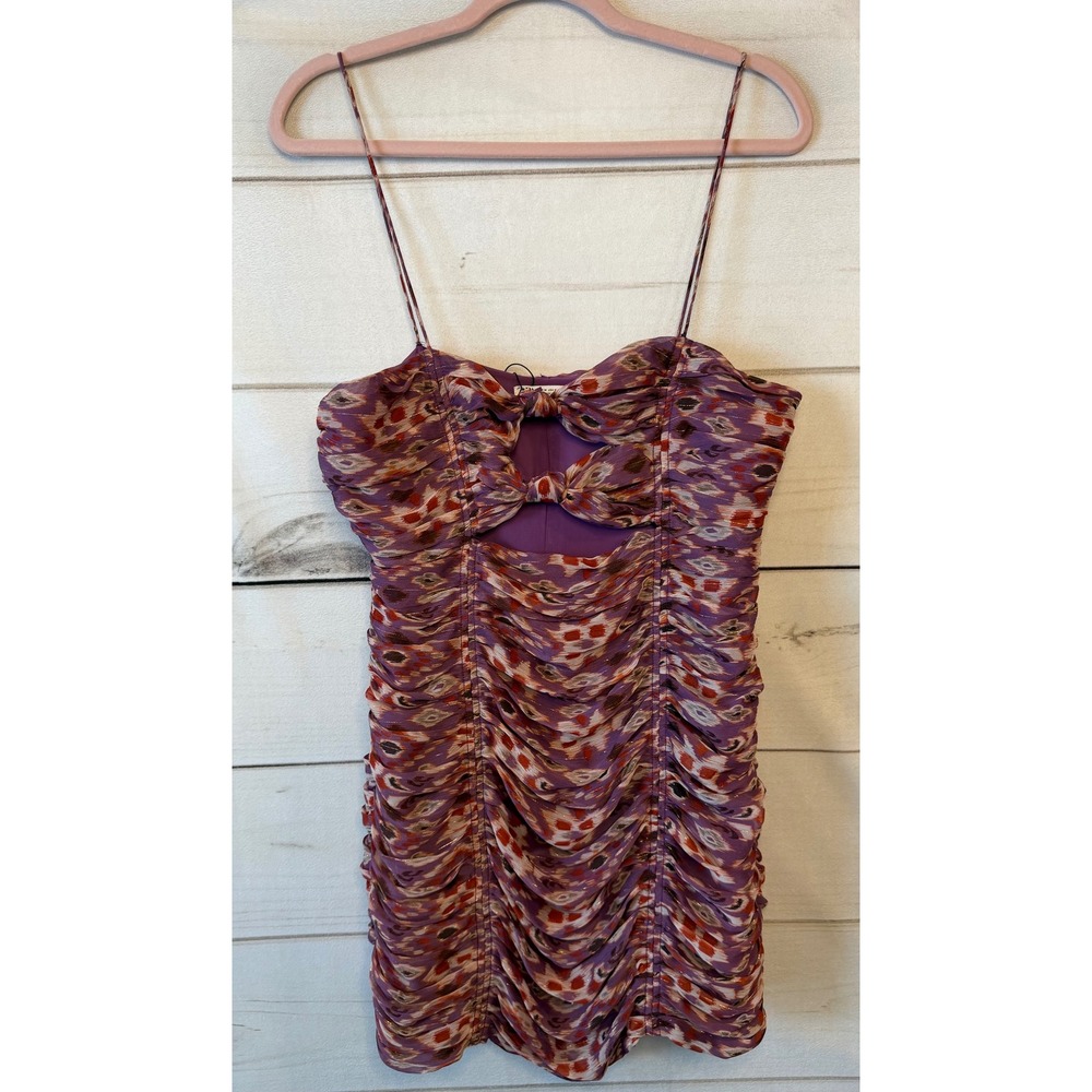Zara Purple Ikat Print Metallic Ruched Cutout Mini Dress 8233/521 Medium NWT